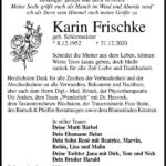 Traueranzeige Karin Frischke, geb. Schirrmeister