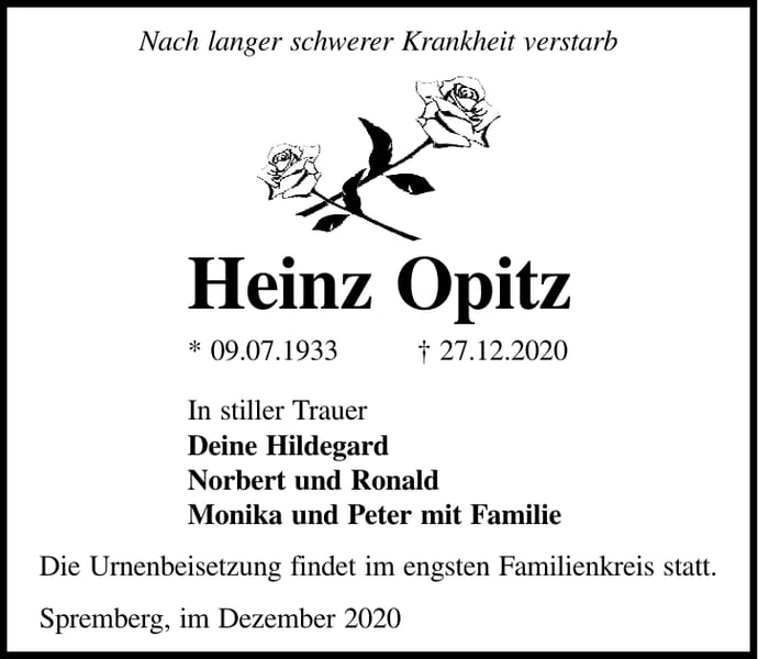 Traueranzeige Heinz Opitz