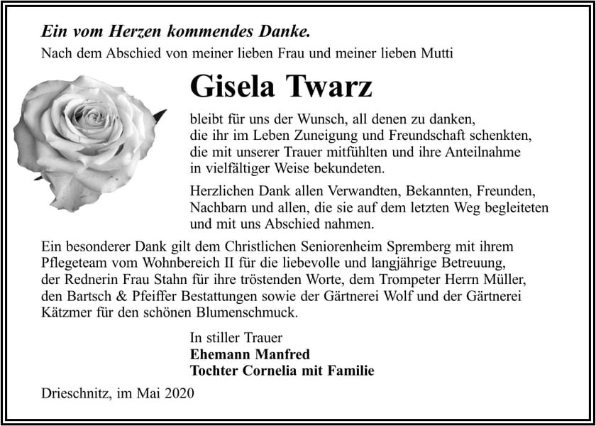 Danksagung Gisela Twarz