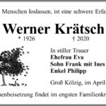 Traueranzeige Werner Krätsch