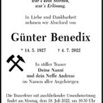 Traueranzeige Günter Benedix