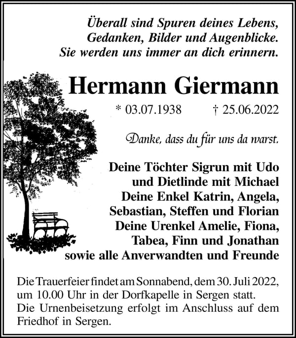 Traueranzeige Hermann Giermann