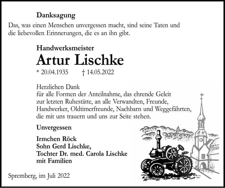 Danksagung Artur Lischke