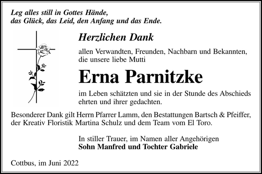 Danksagung Erna Parnitzke