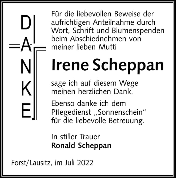 Danksagung Irene Scheppan