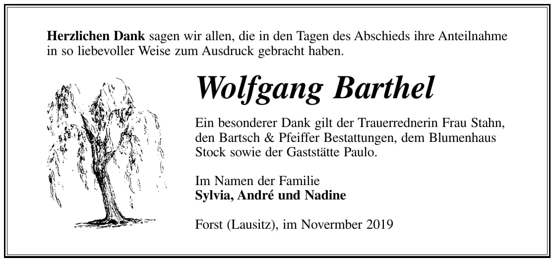 Danksagung Wolfgang Barthel