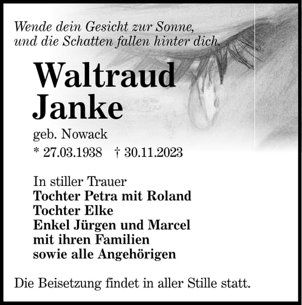 Traueranzeige Waltraud Janke, geb. Nowack
