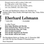 Traueranzeige Eberhard Lehmann