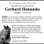 Danksagung Gerhard Hannaske