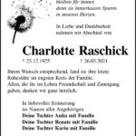 Traueranzeige Charlotte Raschick