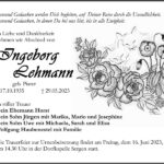 Traueranzeige Ingeborg Lehmann, geb. Piater
