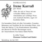 Danksagung Irene Karraß, geb. Storch