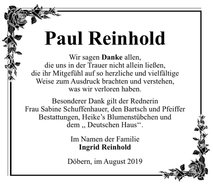 Traueranzeige Paul Reinhold
