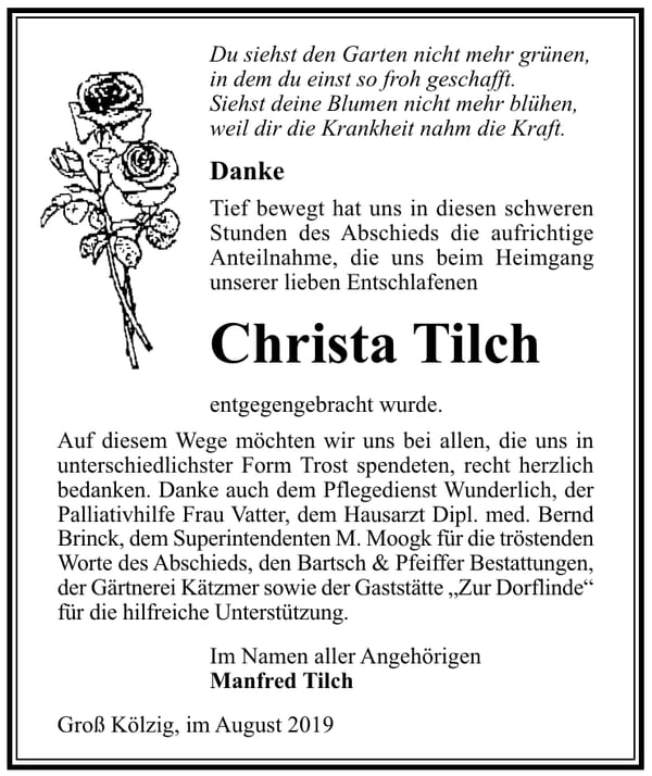 Traueranzeige Christa Tilch