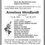 Traueranzeige Anneliese Wendlandt, geb. Jainsch