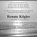 Traueranzeige Renate Kögler