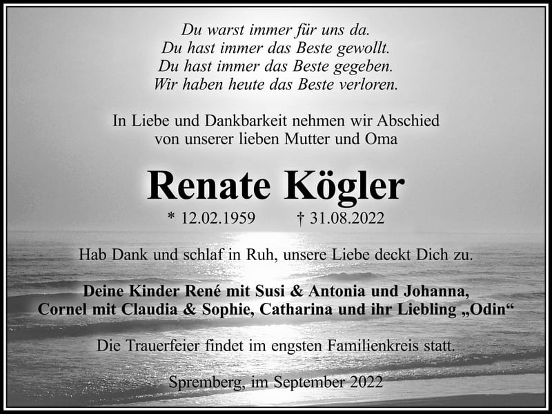 Traueranzeige Renate Kögler