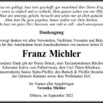 Danksagung Franz Michler