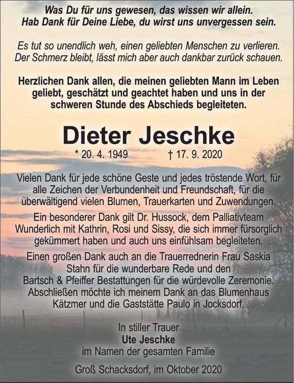 Danksagung Dieter Jeschke