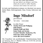 Traueranzeige Inge Mixdorf, geb. Konzack