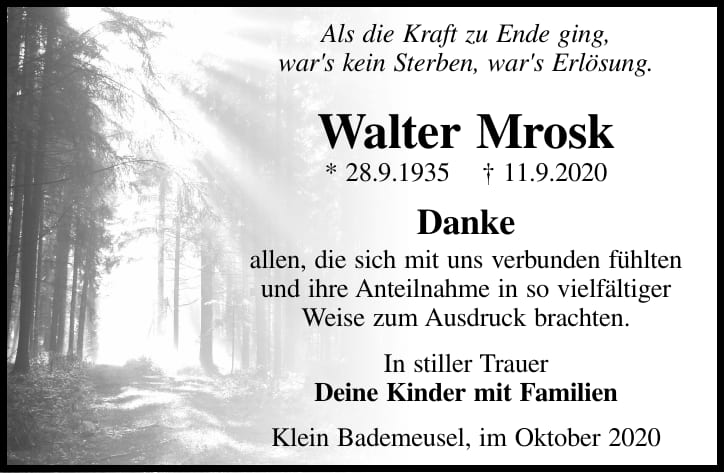 Danksagung Walter Mrosk