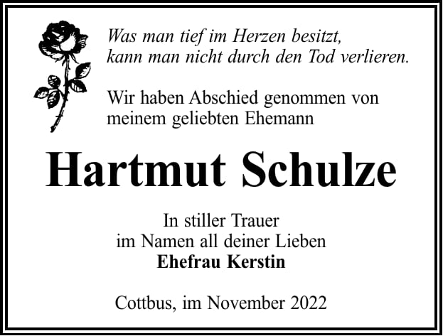 Traueranzeige Hartmut Schulze