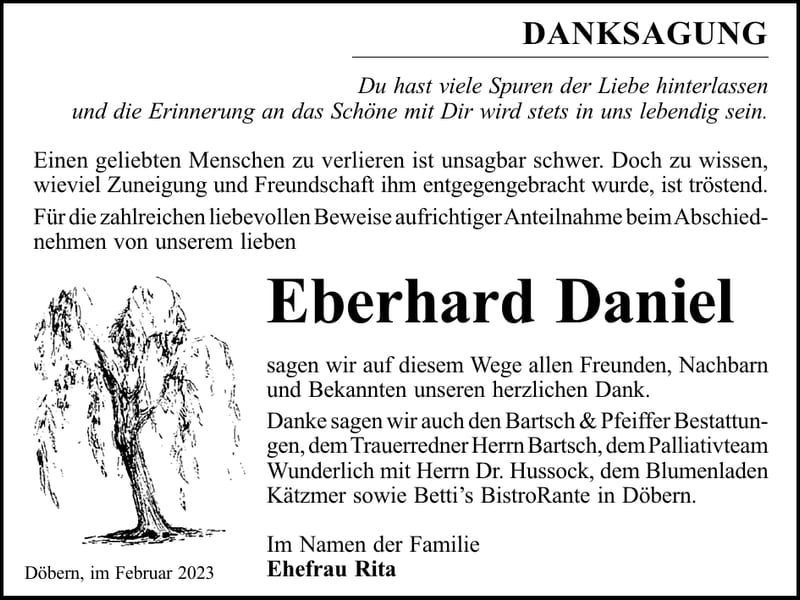 Danksagung Eberhard Daniel