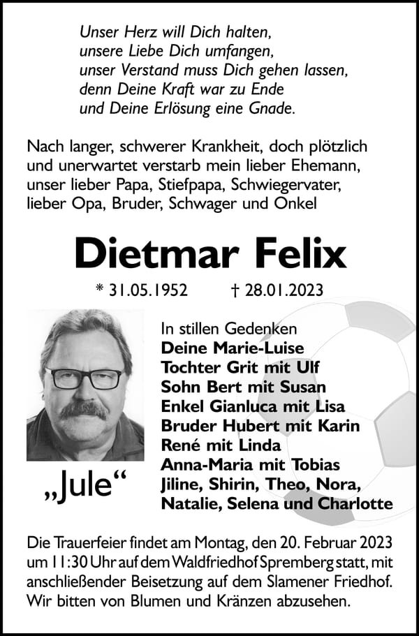 Traueranzeige Dietmar Felix