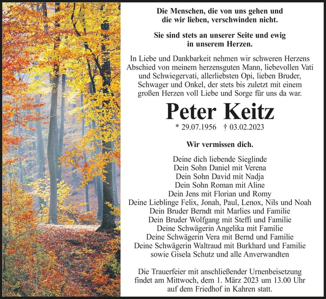 Traueranzeige Peter Keitz