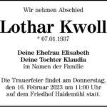 Traueranzeige Lothar Kwoll