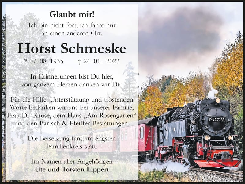 Danksagung Horst Schmeske