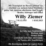 Traueranzeige Willy Ziemer