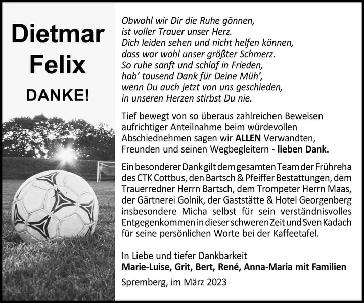 Danksagung Dietmar Felix