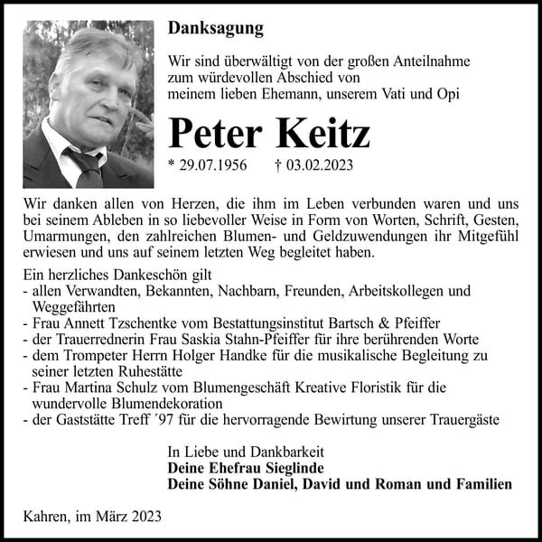 Danksagung Peter Keitz