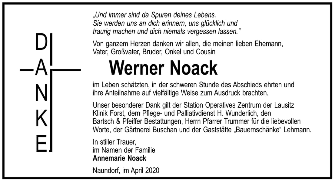 Danksagung Werner Noack