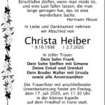 Traueranzeige Christa Heiber