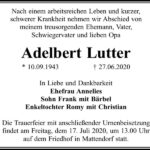 Traueranzeige Adelbert Lutter