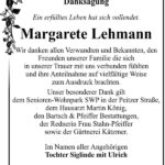 Danksagung Margarete Lehmann