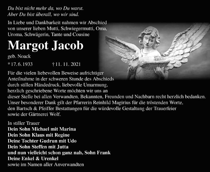 Traueranzeige Margot Jacob, geb. Noack