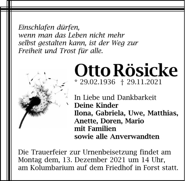 Traueranzeige Otto Rösicke