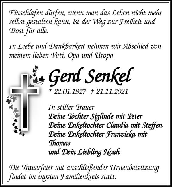 Traueranzeige Gerd Senkel