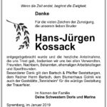 Danksagung Hans-Jürgen Kossack