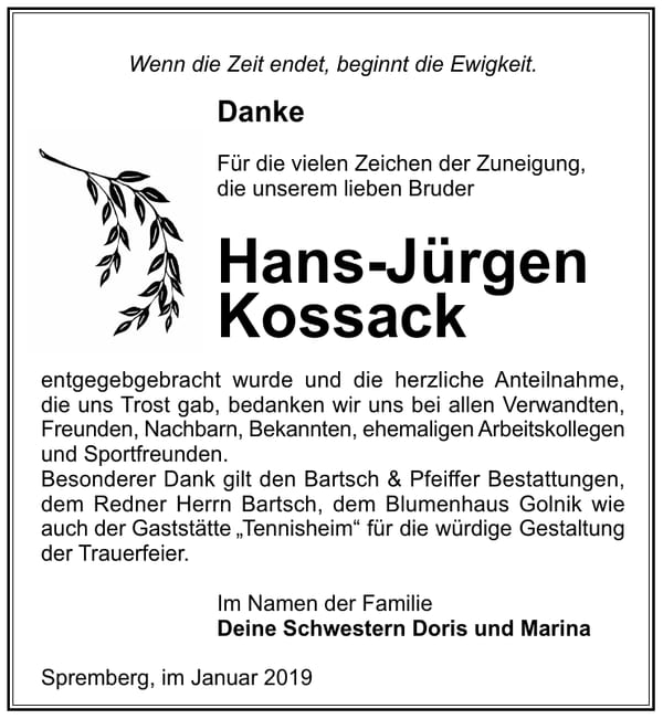 Danksagung Hans-Jürgen Kossack