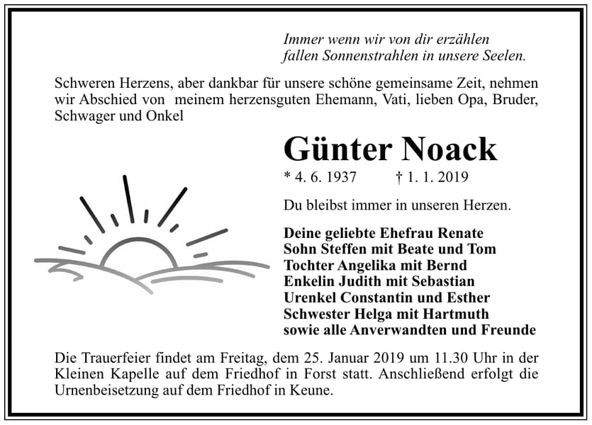 Traueranzeige Günter Noack