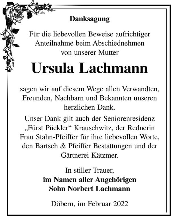 Danksagung Ursula Lachmann