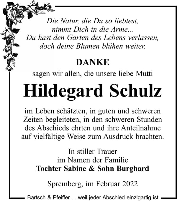 Danksagung Hildegard Schulz