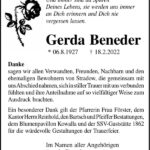 Danksagung Gerda Beneder