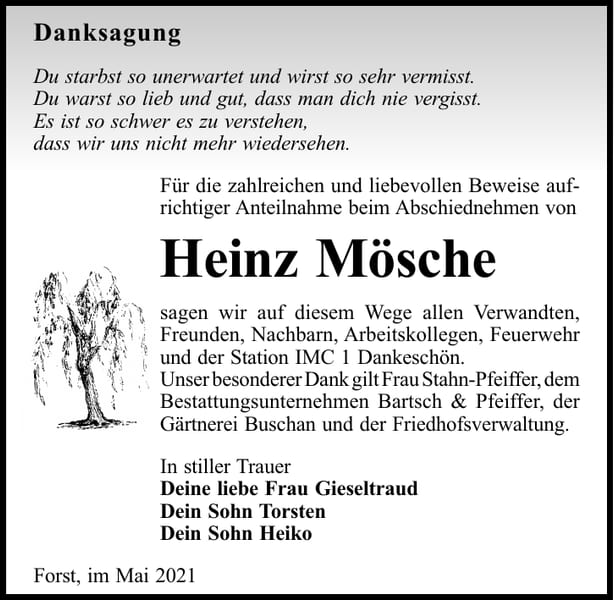 Danksagung Heinz Mösche