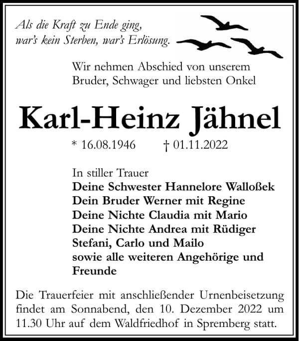 Traueranzeige Karl-Heinz Jähnel