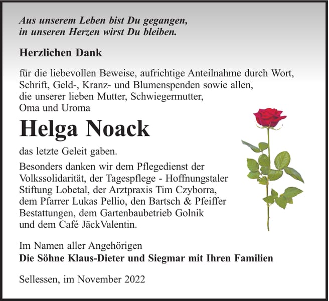 Danksagung Helga Noack